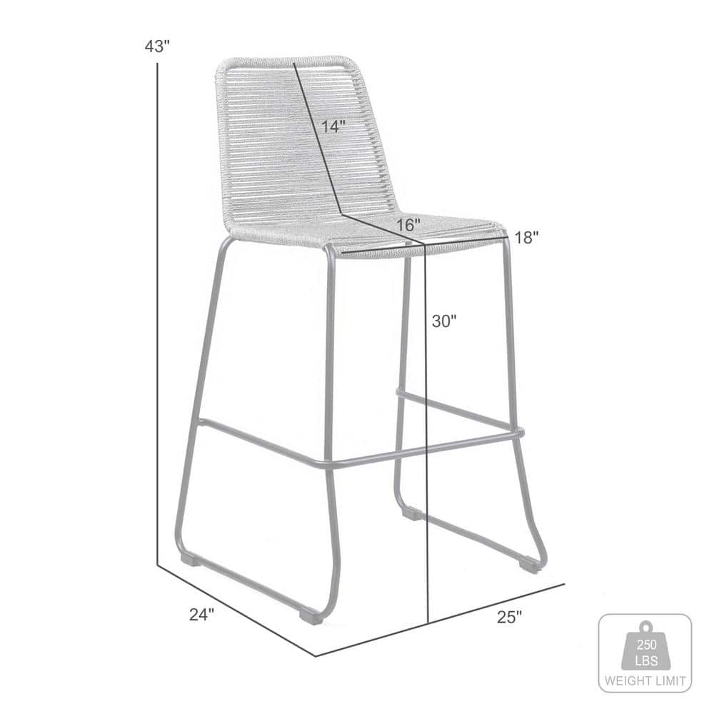 Shasta 30" Black Metal and Rope Outdoor Bar Stools - Set of 2