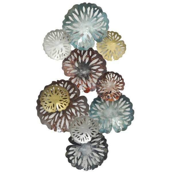 THREE HANDS Botanical Wall Decor in Multi-Colored Metal - 21" H