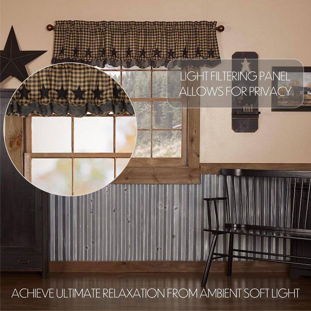 Black and Khaki Cotton Scalloped Layered Valance with Stars, 16x72