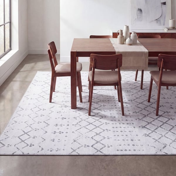 Leila Moroccan Diamond Trellis Machine-Washable Ivory/Gray 8 ft. x 10 ft. Area Rug