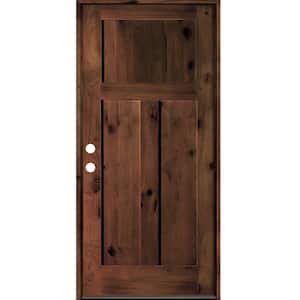 32 in. x 80 in. Rustic Knotty Alder 3 Panel Right-Hand/Inswing Red Mahogany Stain Wood Prehung Front Door
