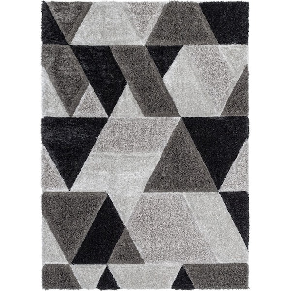San Francisco Holland Modern Geometric Shag Hand-Carved, 7 ft. 10 in. x 9 ft. 10 in., Black Area Rug