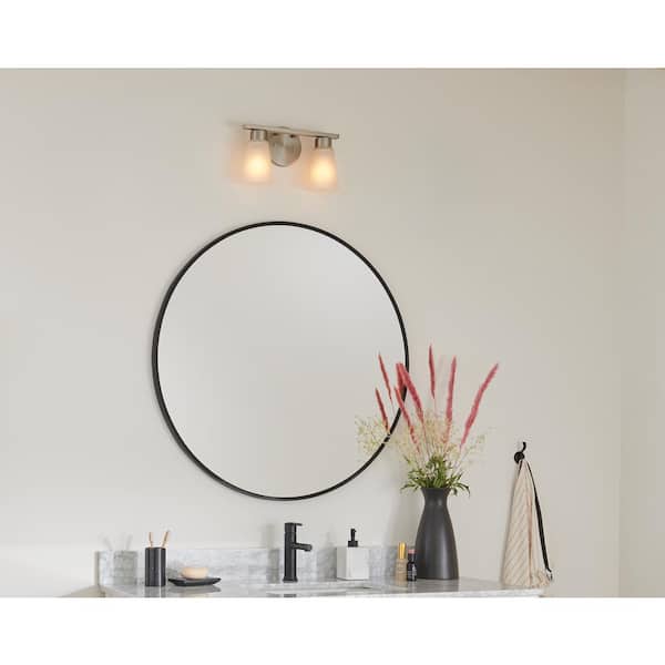 Stamos 13 in. 2-Light Brushed Nickel Modern Bathroom Vanity Light with Satin Etched Glass Shades