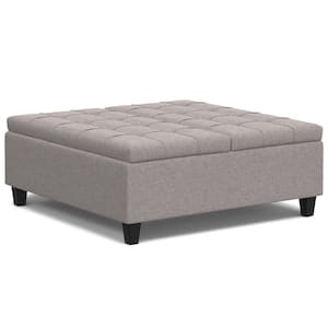 Harrison 40 inch Wide Transitional Square Large Coffee Table Storage Ottoman in Cloud Grey