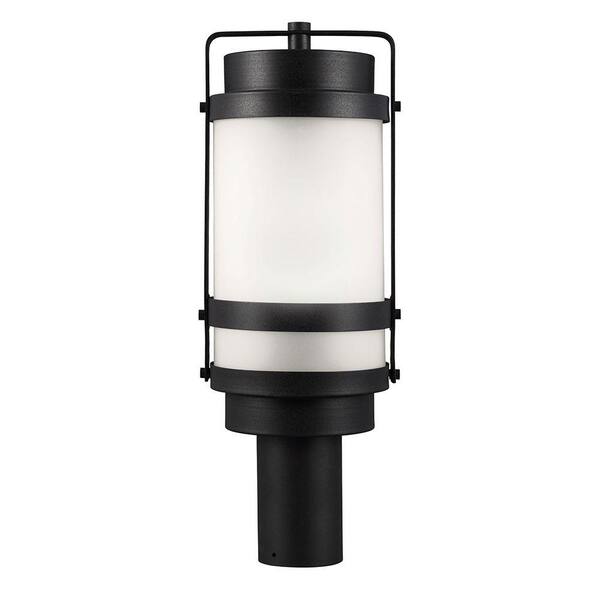 Generation Lighting Bucktown 1-Light Outdoor Black Post Lantern with Satin Etched Glass