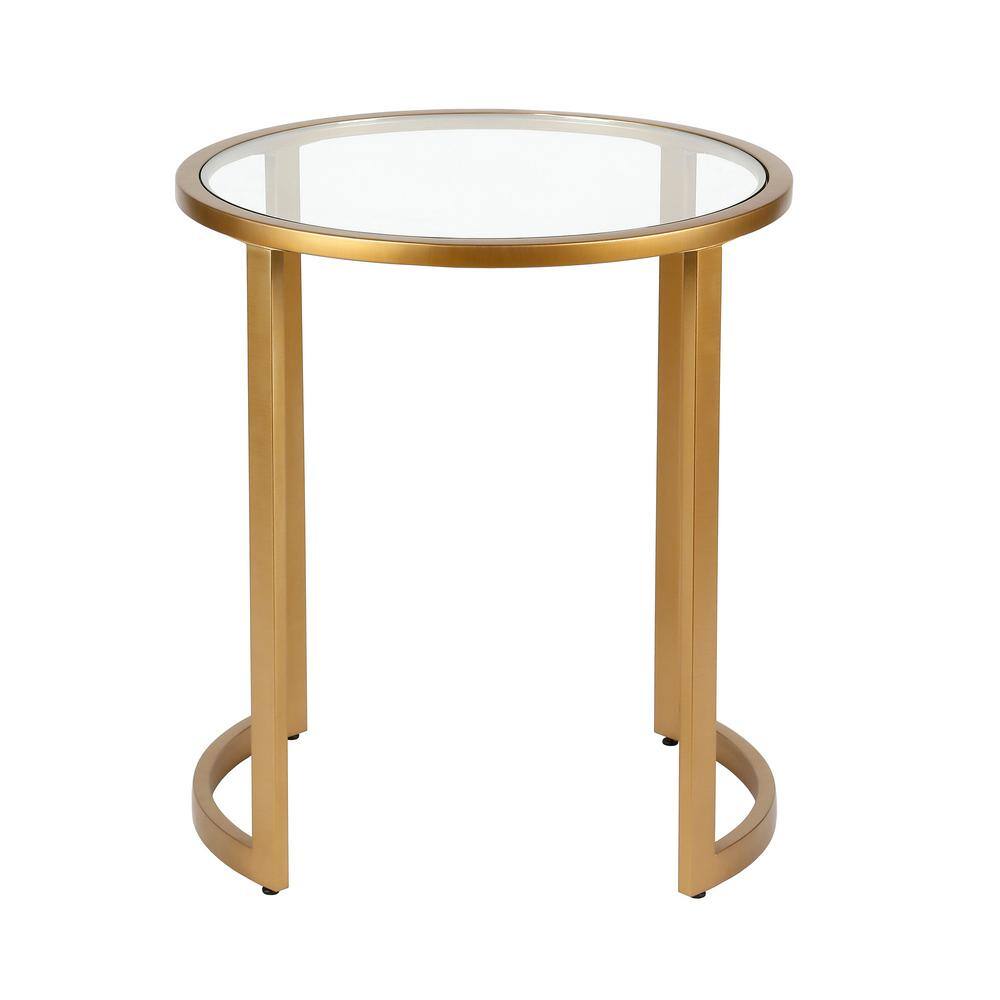 Mitera 20" Brass Round Side Table with Glass Top