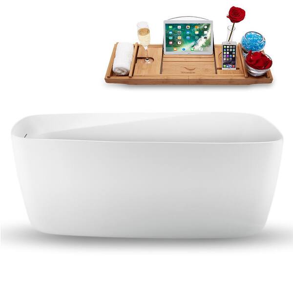 Streamline 59 in. Acrylic Flatbottom Non-Whirlpool Bathtub in Glossy White in Glossy White