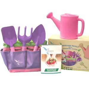 Pink Kids Gardening Tool Set with STEM Learning Guide