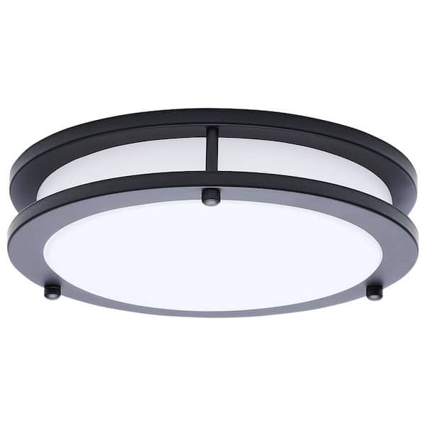 Glamour 10 in. 100-Watt Equivalent 1-Light Black Transitional Selectable LED Flush Mount, White Acrylic Lens