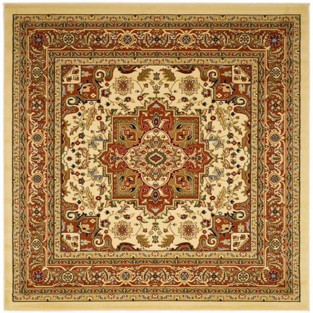 Ivory and Rust Floral Square Synthetic Area Rug