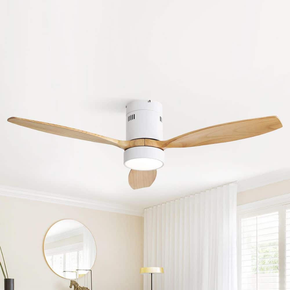 52 in. Indoor/Outdoor Wood White Flush Mount Ceiling Fan with LED Light and 6-Speed Remote Control price history on PriceWatchPro