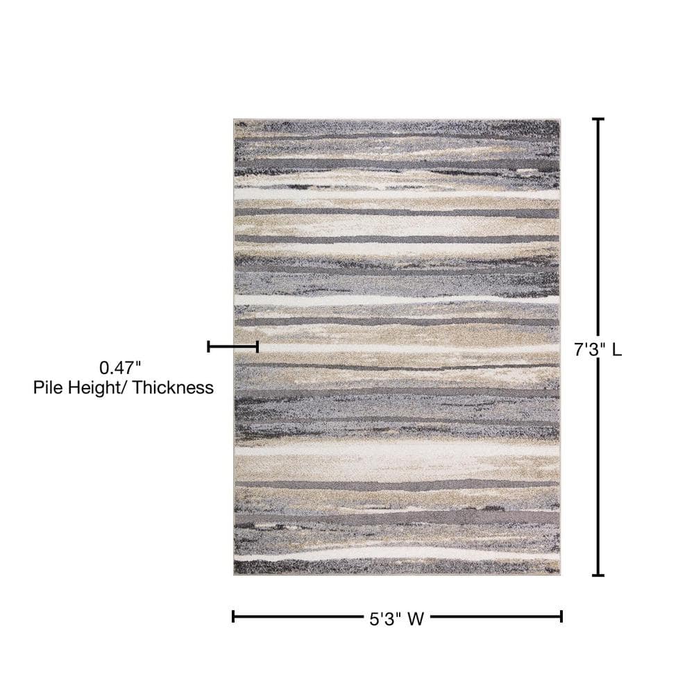 Charlotte Soft Gray and Beige Striped Medium Pile Area Rug