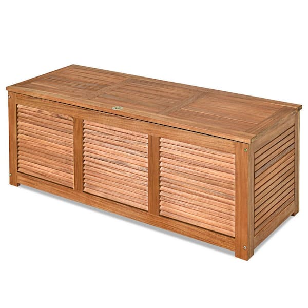 Costway 47 Gal. Acacia Wood Deck Storage Bench Box