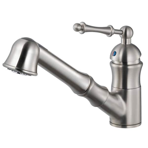 HOUZER Squire Single-Handle Pull Out Sprayer Kitchen Faucet with CeraDox Technology in Brushed Nickel