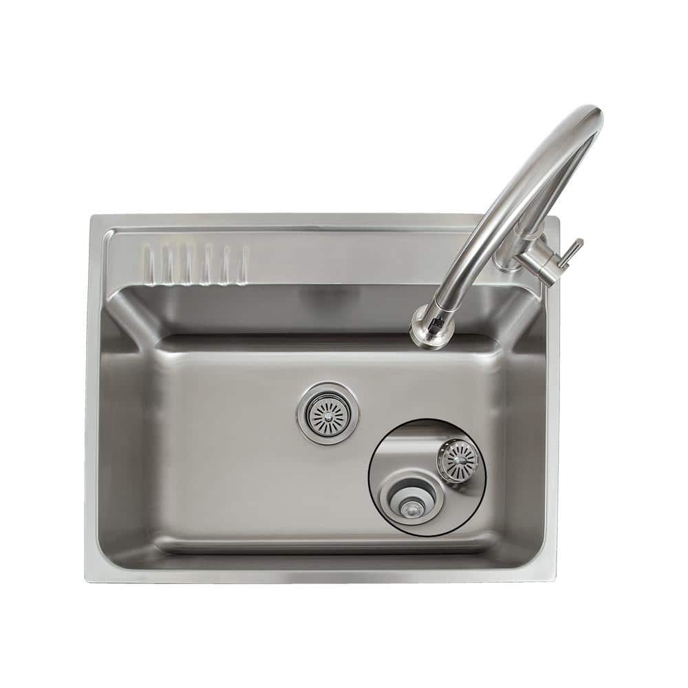 24.1" Stainless Steel Freestanding Farmhouse Laundry Sink with Faucet