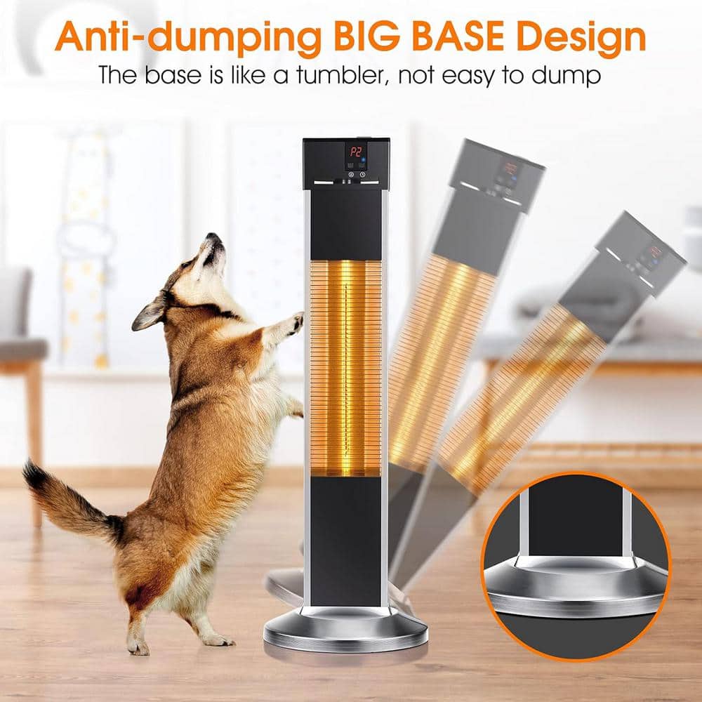 Black Aluminum Electric Standing Patio Heater with Remote Control