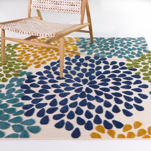 Park Pointe Blue Doormat 2 ft. x 7 ft. Color Burst Indoor/Outdoor Area Rug