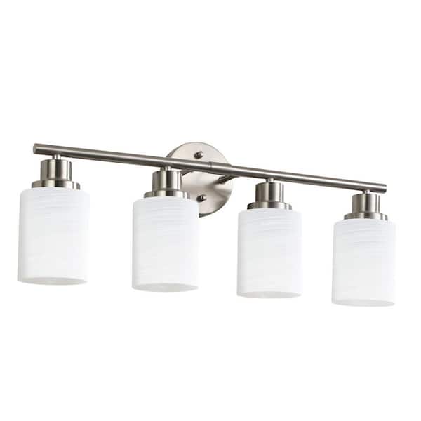 24 in. 4-Light Brushed Nickel Vanity Light with Frosted Glass and Nickel Iron Bedroom Bathroom Light (Bulb Not Included)