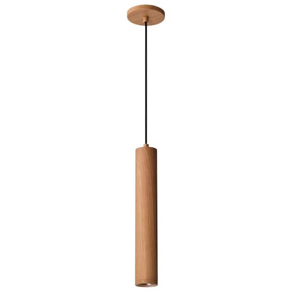 Century 12-Watt 1-Light Ash Wood Cylinder Integrated LED Mini Pendant Light with Clear Acrylic Shade