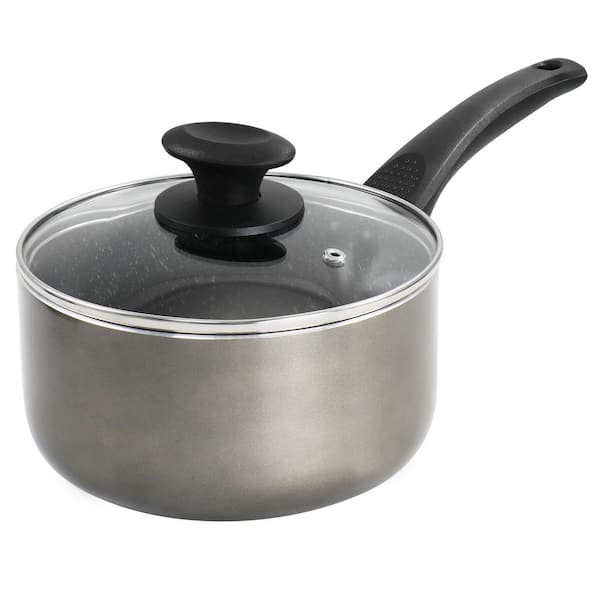 Oster 2.5 Quart Nonstick Aluminum Saucepan with Lid in Gray - Bed