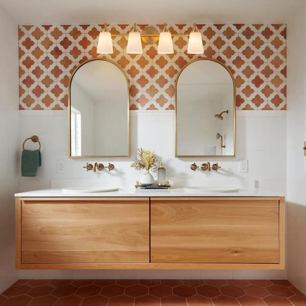 Aria 28 in. 4-Light Gold Bathroom Vanity Light with Cone Glass Shape