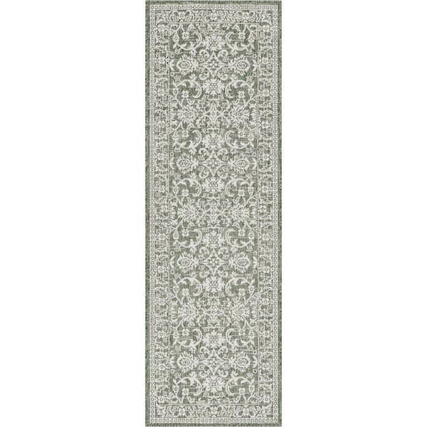 Well Woven Lia Delphi Green 2 ft. 3 in. x 7 ft. 3 in. Oriental Persian Runner Indoor/Outdoor Area Rug