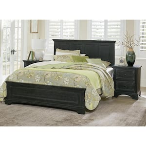 Farmhouse Basics Rustic Black King Bedroom Set with 2 Nightstands and 1 Dresser with Mirror (8-Pieces)