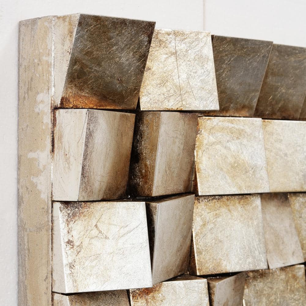 Textured Gold Leaf Wooden Block Wall Art, 48" x 30"