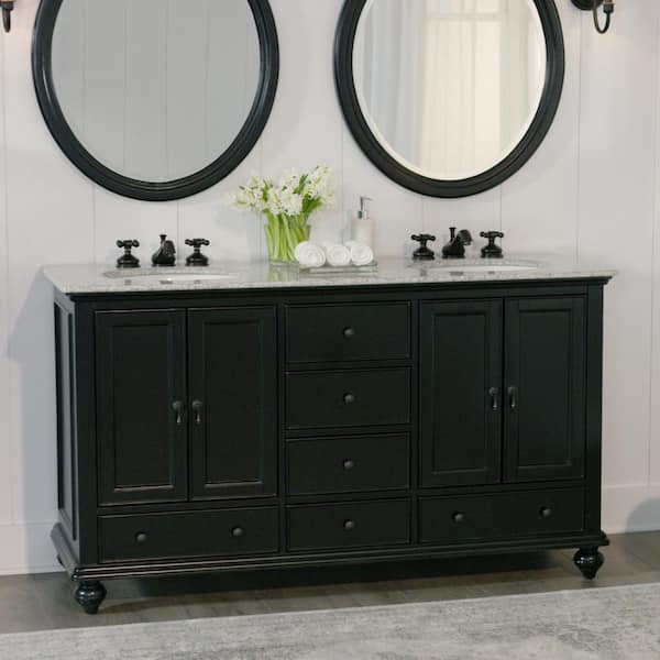 Newport 61 in. W x 21-1/2 in. D Double Bath Vanity in Black with Granite Vanity Top in Gray Newport 61 in. W x 21-1/2 in. D Double Bath Vanity in Black with Granite Vanity Top in Gray