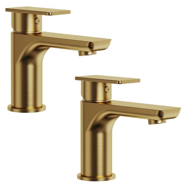 2-Pack 6 in. Faucet Height Single Handle Single Hole Bathroom Faucet Spot Resistant in Brushed Gold Drain Not Included