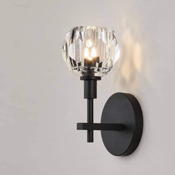 4.75 in. 1-Light Black Wall Sconce with Clear Captured Glass Shade