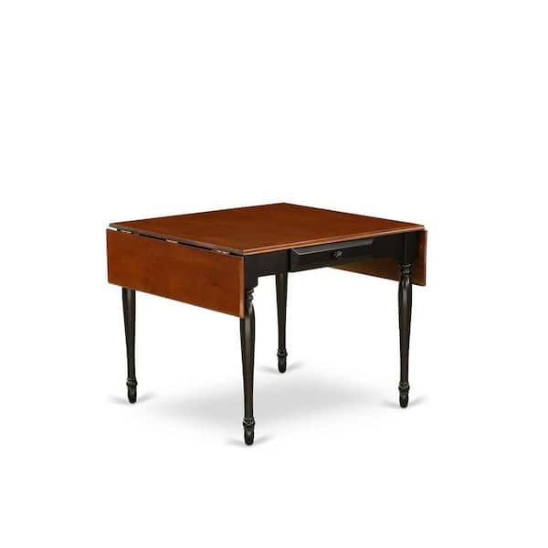 East West Furniture 3-Piece Black and Cherry Finish Solid Wood Top With Dropleaf Dining Table Set