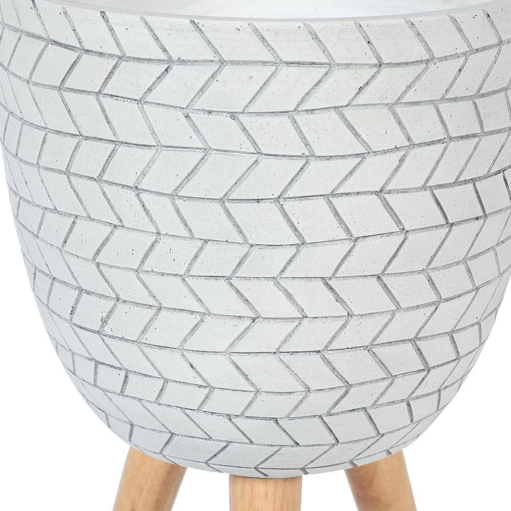 Optical Illusion White Cube 12" Indoor Planter with Wooden Tripod Stand