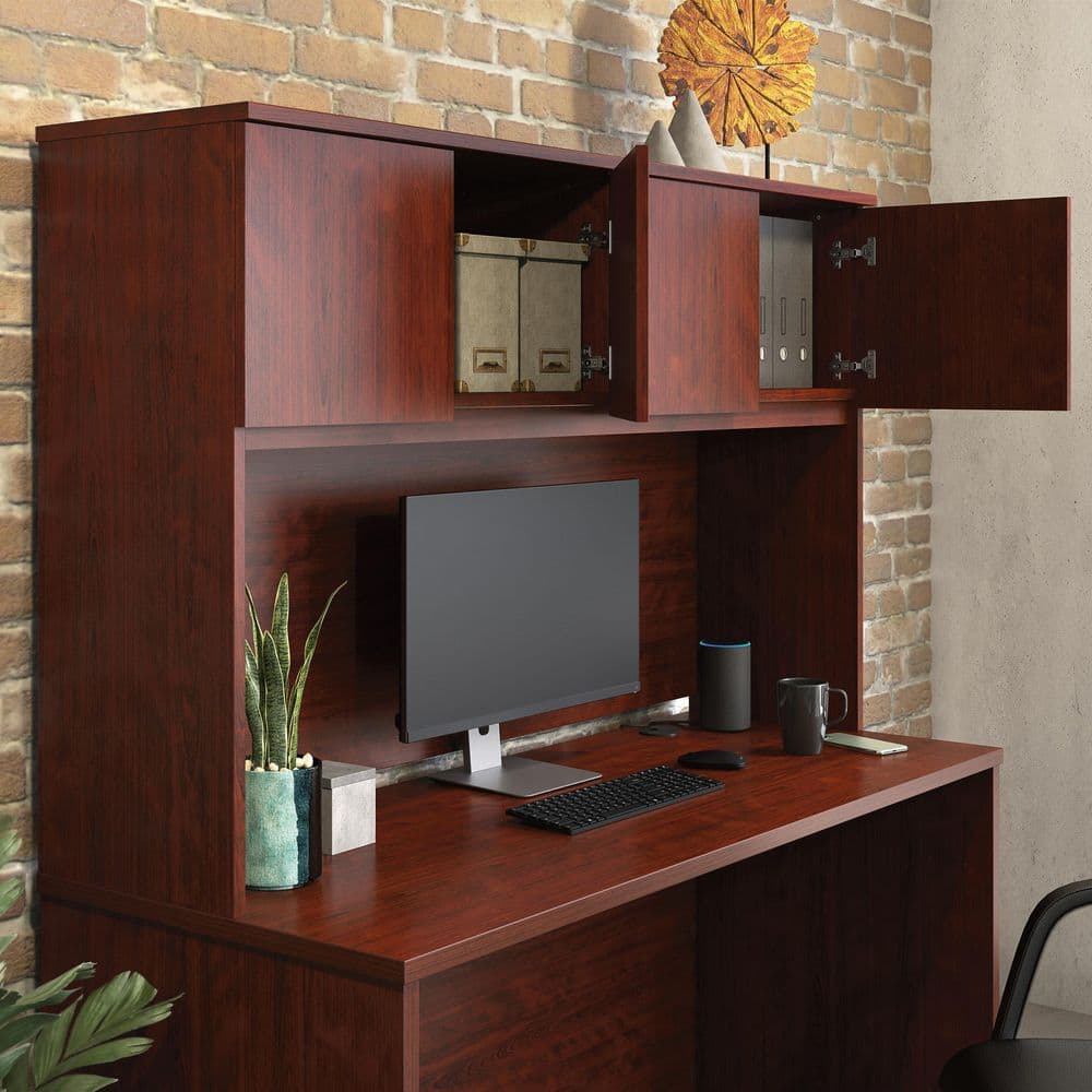 Classic Cherry Wood Grain Hutch with Adjustable Shelves and Cabinets