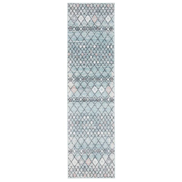 SAFAVIEH Amsterdam Light Blue/Ivory 2 ft. x 8 ft. Geometric;Trellis Runner Rug