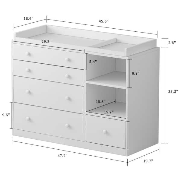 FUFU&GAGA 5-Drawer White Wood Chest of Drawer Accent Storage Cabinet  Organizer with Metal Leg 27.4 in. W x 15.7 in. D x 45 in. H KF200108-02 -  The Home Depot