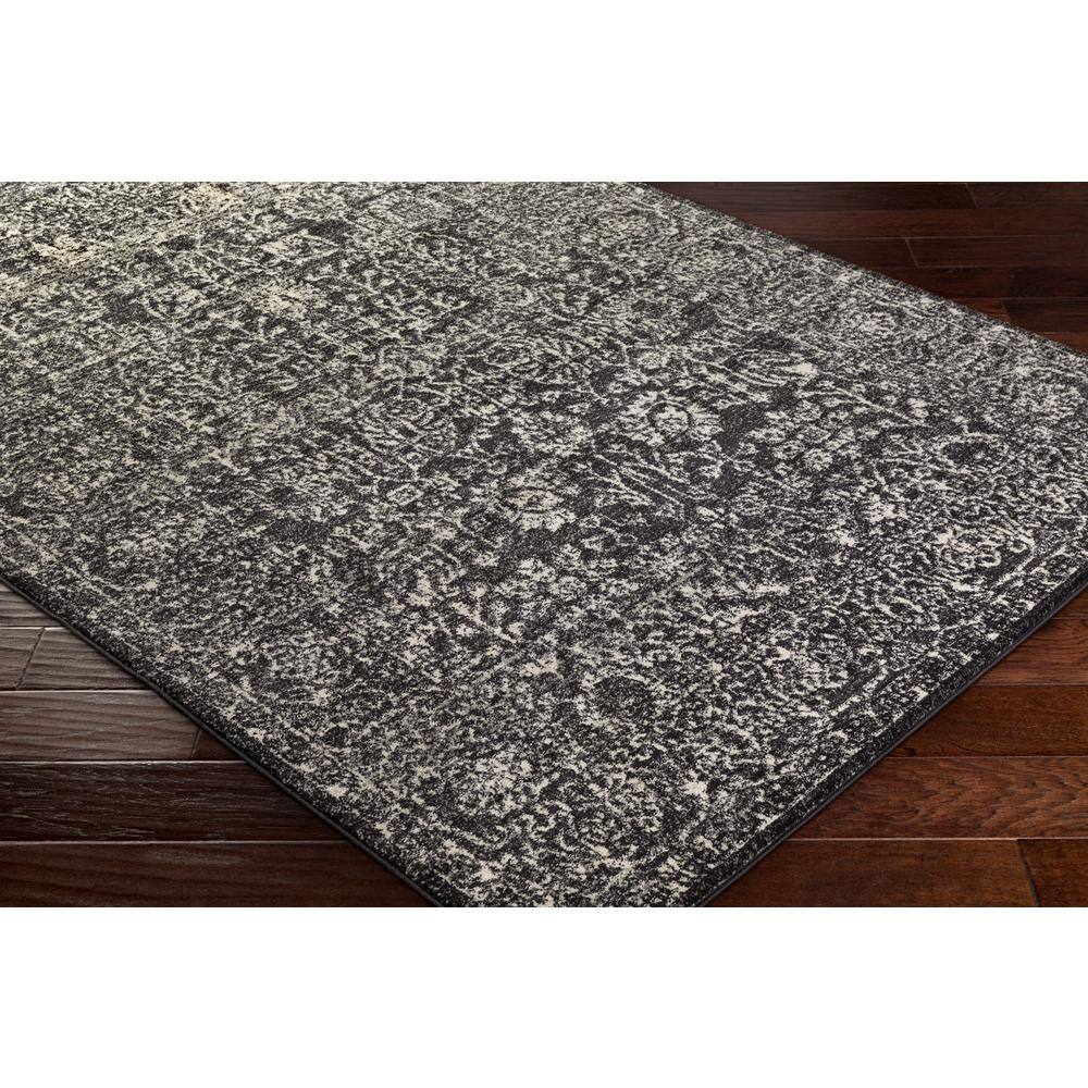 Black and Gray Medium Pile Synthetic Area Rug