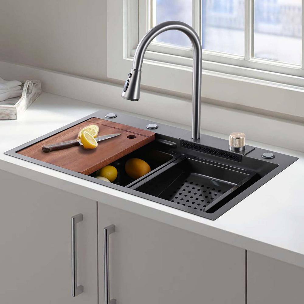 Staykiwi 30 in. Drop-In Single Bowl 16 Gauge Gunmetal Black