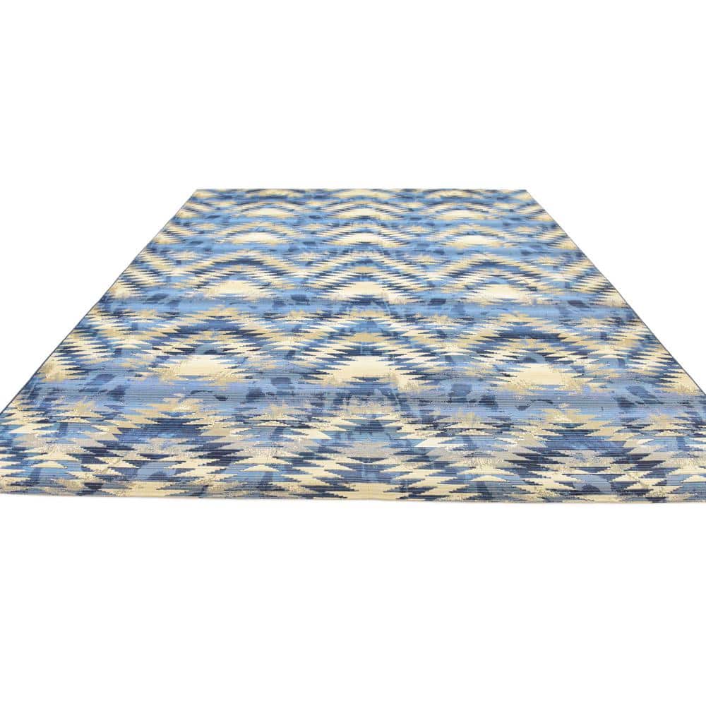 Aztec Blue and Beige Rectangular Outdoor Rug