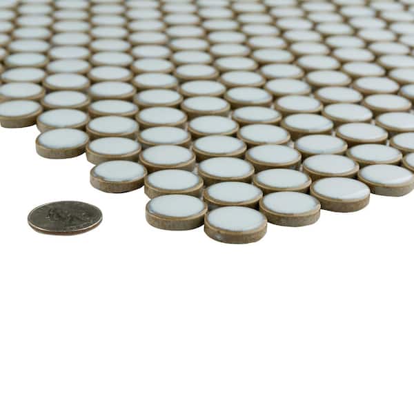 Hudson Penny Round Silk White 12 in. x 12-5/8 in. Porcelain Mosaic Tile (10.7 sq. ft./Case)