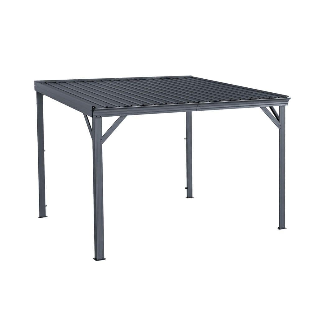 10 ft. x 10 ft. Gray Wall Mounted Gazebos Pergola with Drainage System, Hardtop Patio Shelter for Deck, Porch, Backyard price history on PriceWatchPro