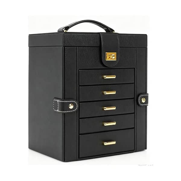 6 Layers 6"D x 8"W x 10"H Black Durable Wood Jewelry Storage Case