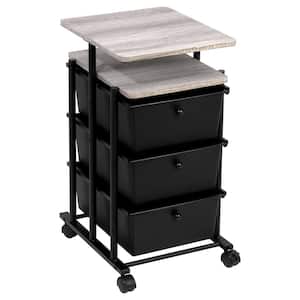 Adjustable Height 3-Drawer Metal Cart with Wood Finish