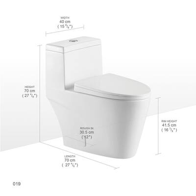 Elongated One-Piece Dual Flush 1.2 GPF/0.88 GPF High Efficiency Skirted Toilet All-in-One Toilet in White Seat Included