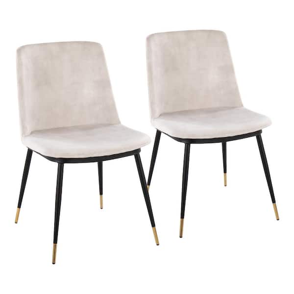 Lumisource Wanda Beige Velvet and Black Metal Side Dining Chair with Gold Accents (Set of 2)