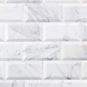 Calacatta Beveled 3 in. x 6 in. x 9mm Polished Marble Subway Tile (32 pieces / 4 sq. ft. / box)