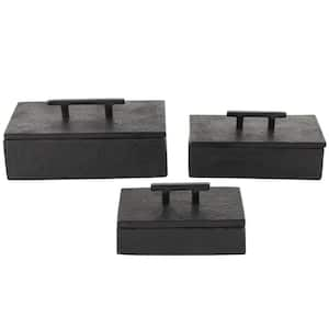 Black Rectangle Marble Box with Aluminum Bar Handles (Set of 3)