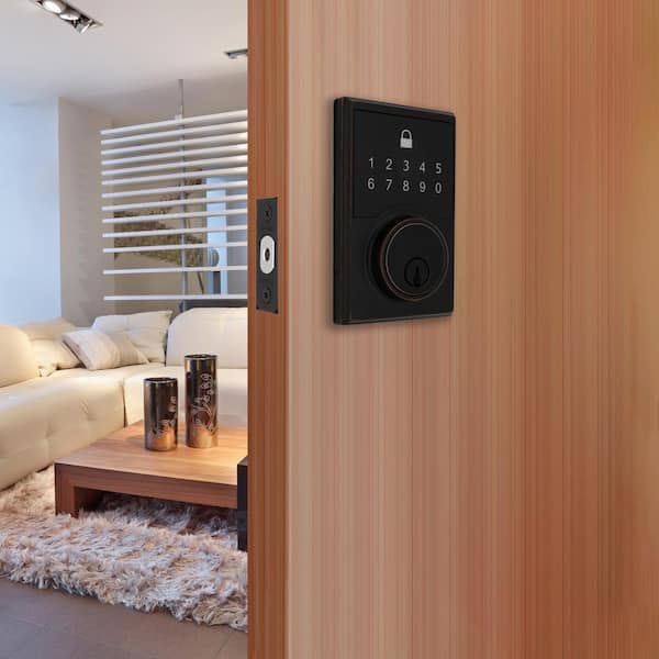 Square Aged Bronze Compact Touch Electronic Deadbolt