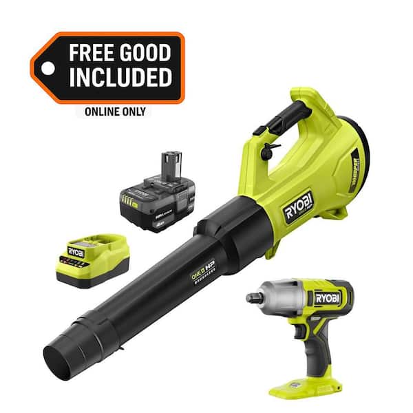 ONE+ HP 18V Brushless 450 CFM Cordless Leaf Blower with 4.0 Ah Battery, Charger, & FREE ONE+ 18V 1/2 in. Impact Wrench