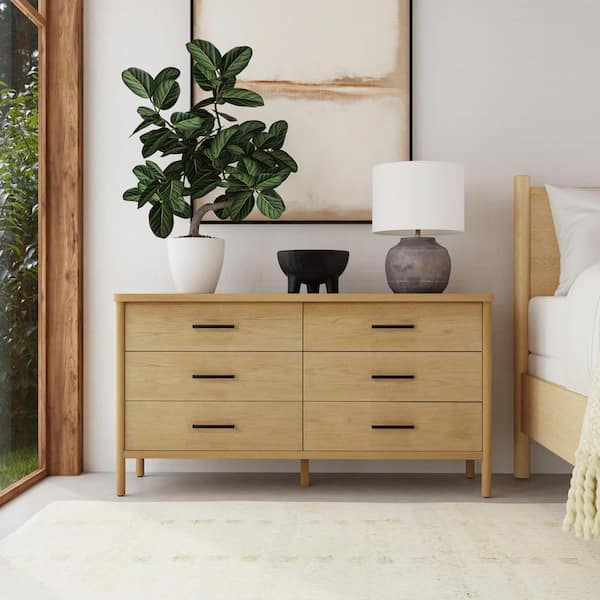 Butler Specialty Company Lennon Light Brown 6 Drawer 60 in. Wide Wood Rounded Leg Dresser